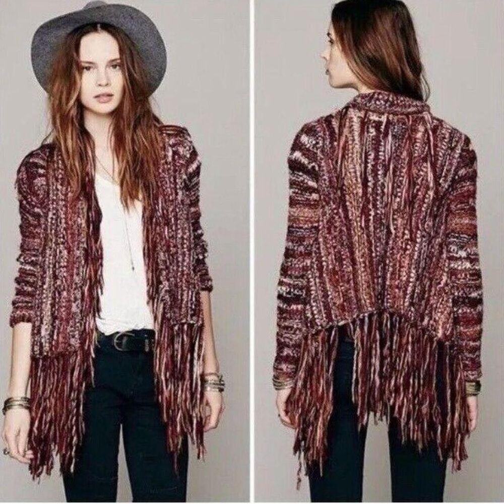 Free People Birkenstock Wool Yarn Chunky Fringe Cardigan